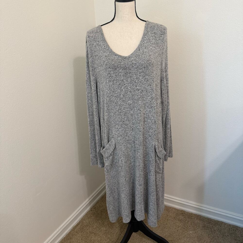 Soft Surroundings Light Heather Gray Lagenlook Sweater Dress Womens Medium EUC